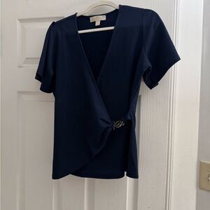Michael Kors Deep Blue Wrap Blouse